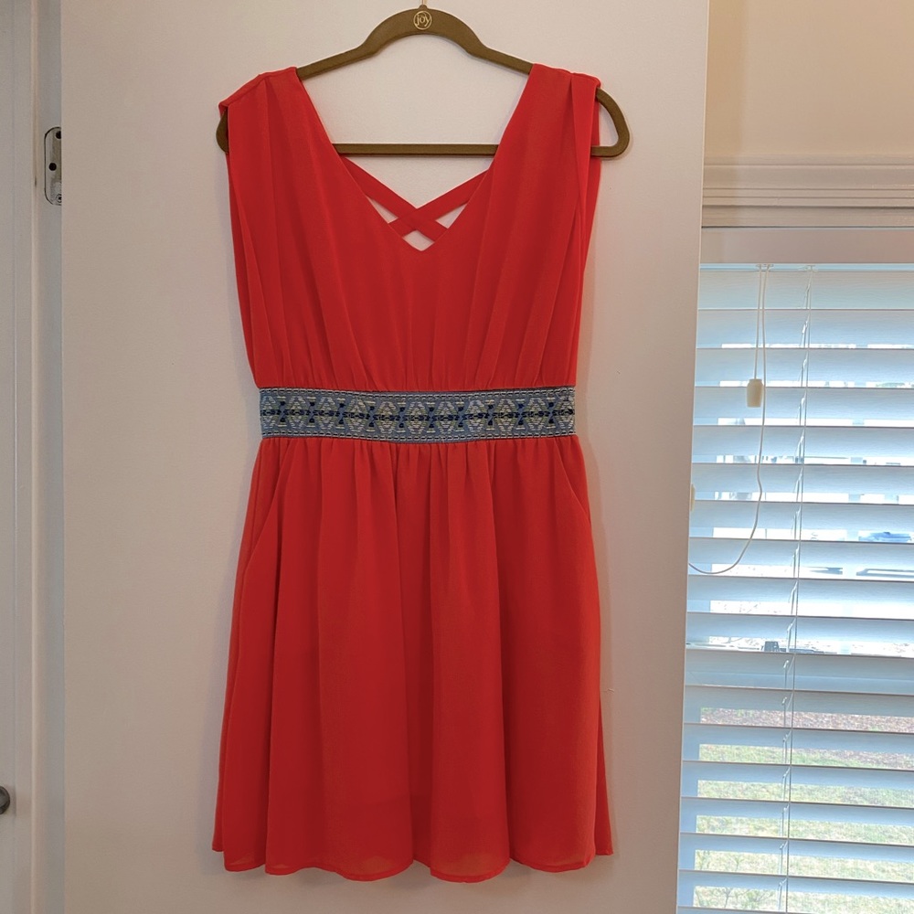 Red/Orange Bohemian Dress with Pockets!